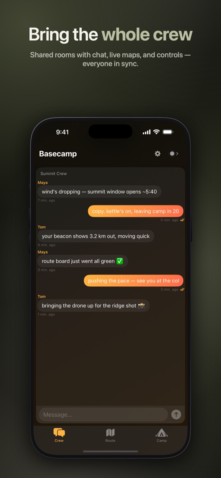 Bring the whole crew — Shared rooms with chat, live maps, and controls — everyone in sync.